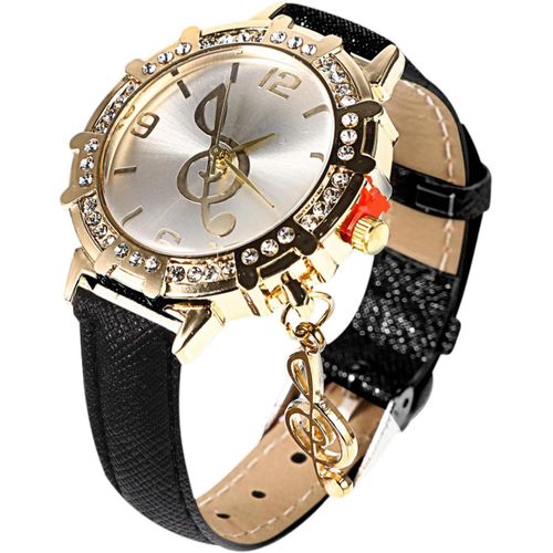 Shiba-Montre Pour Femme Avec Strass Incrustés Avec Pendentif Note De Musique Et Bracelet En Cuir Pour Femme Élégante Et Décontract[5