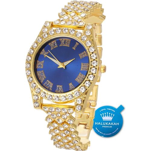 Shiba-Diamants Montre En Or,Femme Or Véritable 18k/Plaqué Platine Or Blanc 36mm Largeur Vert/Bleu/Rouge Cadran Quartz 20cm Avec Ch[3