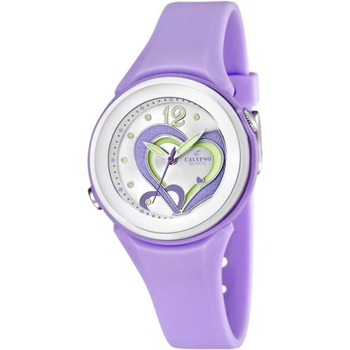 Shiba-Calypso Femme Montre À Quartz Avec Cadran Argenté, Affichage Analogique Et Bracelet En Plastique Violet K5576/4[744]