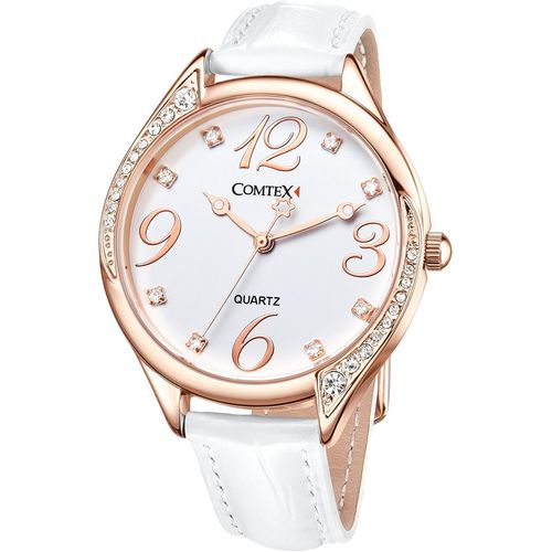 Shiba-Montre Femme Or Rose Gros Cadran Avec Diamant Cristal Blanc Cuir À La Mode[1]