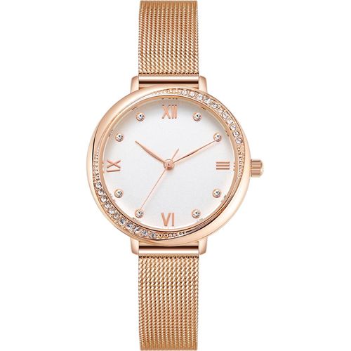 Shiba-Montre À Quartz Classique Pour Femme Avec Bracelet En Acier Inoxydable Et Cadran Blanc, Rose Gold[894]
