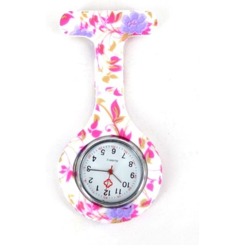 Shiba-Affaire Infirmière De Silicone Docteur Tunique Montre Broche (Pale Violet Fleurs)[848]
