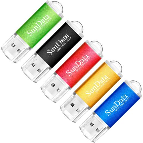SHIBA-Clé USB 32 Go Lot de 5 USB 2.0 Flash Drive Mémoire Stick Stockage Données Pendrive avec Lumière LED (5 Couleurs: Noir Bleu V[1