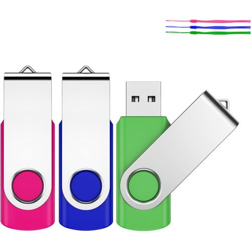 SHIBA-Lot de 3 clés USB 2.0 pivotantes pour stockage de données Clé USB avec corde Multicolore 2 Go 3 colori 8GB[1122]