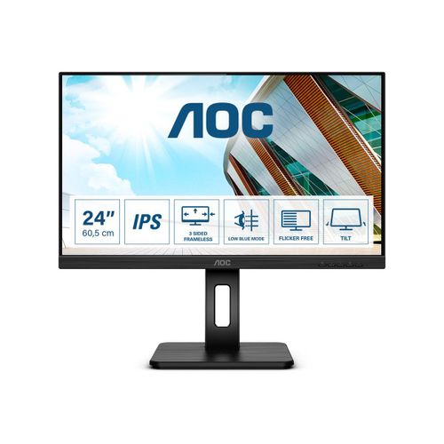 AOC Q24P2Q - Écran LED - 23.8" - 2560 x 1440 QHD @ 75 Hz - IPS - 250 cd/m² - 1000:1 - 4 ms - HDMI, VGA, DisplayPort - haut-parleurs - noir