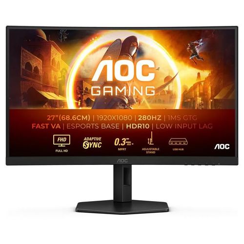 AOC Gaming C27G4ZXU - Écran LED - jeux - incurvé - 27" - 1920 x 1080 Full HD (1080p) @ 280 Hz - Fast VA - 300 cd/m² - 4000:1 - HDR10 - 0.3 ms - haut-parleurs - noir
