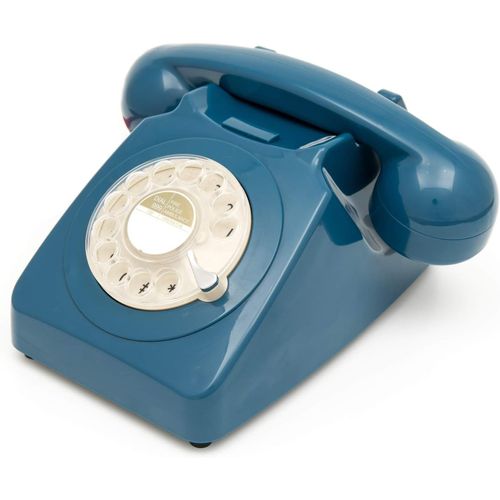MONDODIGITALE-746 Téléphone Fixe Rétro De Style Années 1970 À Cadran Rotatif - Cordon Extansible, Sonnerie Authentique - Bleu Azure