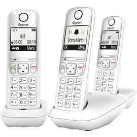 MONDODIGITALE-A695 Trio - Téléphone Dect Sans Fil - 3 Combinés Avec Grand Écran À Haut Contraste - Excellente Qualité Audio - Fonction Mains Libres - Protection D'Appels, Blanc [Version Française]