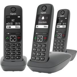 MONDODIGITALE-A695 Trio - Téléphone Dect Sans Fil - 3 Combinés Avec Grand Écran À Haut Contraste - Excellente Qualité Audio - Fonction Mains Libres - Protection D'Appels, Gris [Version Française]