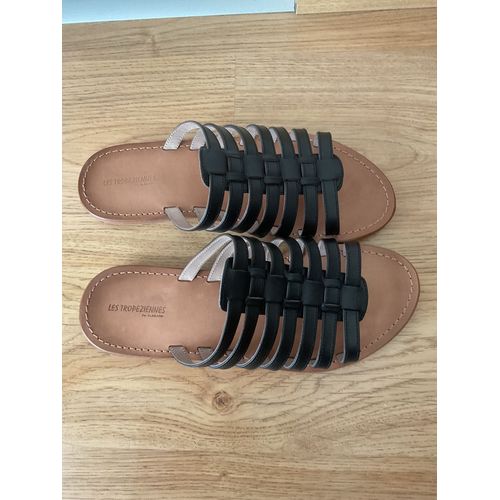 Sandales Mules En Cuir Noir Taille 44 Marque Les Tropéziennes 