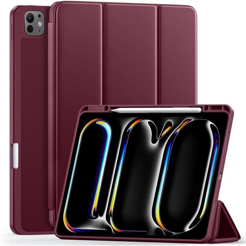 Coque Pour Ipad Pro 13 Pouces 2024 Avec Porte-Stylo, Couverture Arrière Souple En Tpu Pliable En Trois Parties Pour Ipad Pro 13, Prend En Charge Pleinement Pencil Pro/Usb-C, Vin[Coq5188222]