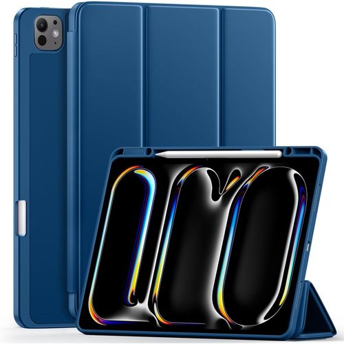 Coque Pour Ipad Pro 13 Pouces 2024 Avec Porte-Stylo, Couverture Arrière Souple En Tpu Pliable En Trois Parties Pour Ipad Pro 13, Prend En Charge Pleinement Pencil Pro/Usb-C, Bleu M[Coq5188218]
