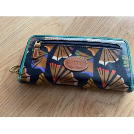 Portefeuille compagnon zippé 20 x 10 cm motifs multicolores marque Fossil