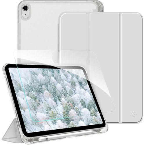 Coque Pour Ipad (A16) 11e/10e Génération (11/10.9 Pouces, 2025/2022) -[Avec Verre Trempé & Rangement De Stylet] Coque Rigide Transparente Givrée, Housse Fine Légère, Argent[Coq5187019]