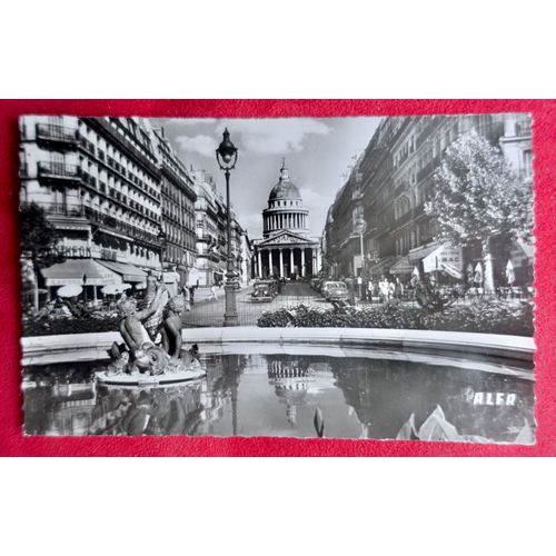 Ancienne Carte Postale Animée 1955. Paris,Le Pantheon. Dentelée. Personnages, Vieilles Voitures, Commerces. Editions Alfa