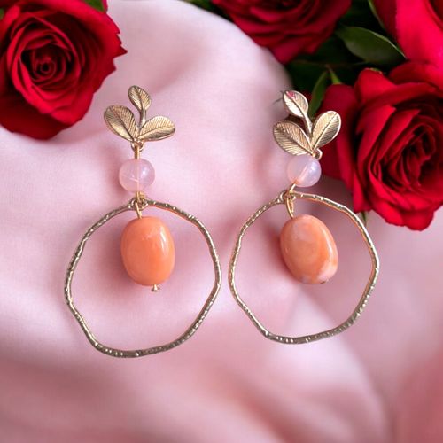 Boucles D'oreilles Pendantes En Acier Inoxydable Doré Et Gouttes En Résine Orange Artisanale