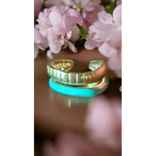Bague En Acier Inoxydable Doré Ajustable Email Turquoise