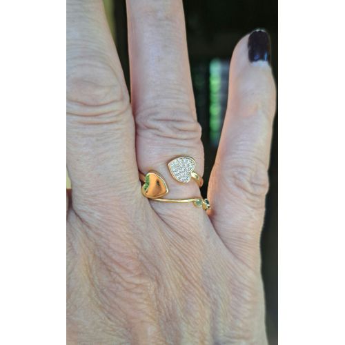 Bague Ajustable Coeur En Acier Inoxydable Doré Et Strass