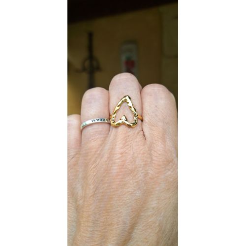 Bague Coeur Martelé Ajustable En Acier Inoxydable Doré