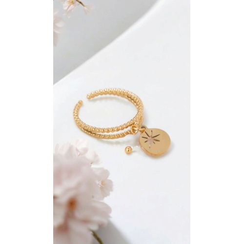 Bague Ajustable En Acier Inoxydable Doré Avec Breloques Et Pierre Rose