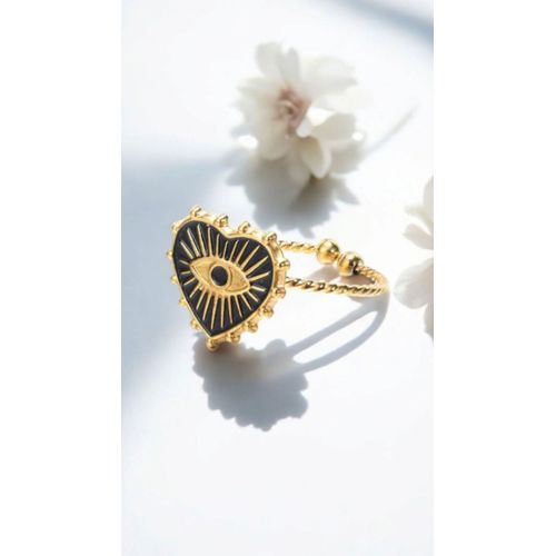 Bague En Acier Inoxydable Doré Ajustable Coeur Mauvais Oeil