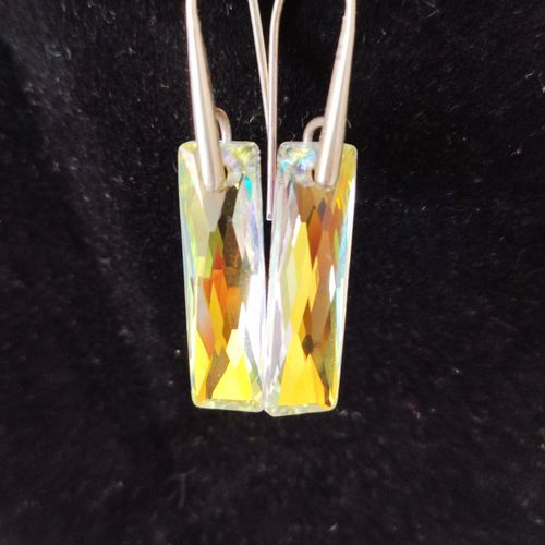 Boucles D'Oreilles Pendantes En Strass Jaune Rectangulaire