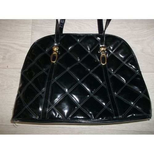 Sac à main DAVID JONES simili cuir noir vernis TBE