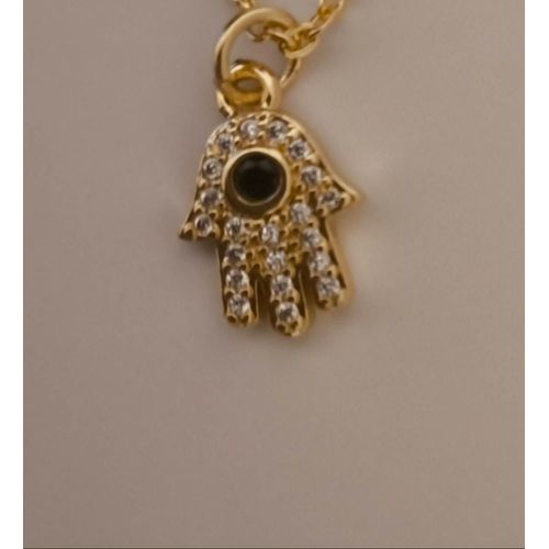 Main De Fatma En Pendentif Doré, Zirconium , Avec Une Chaîne