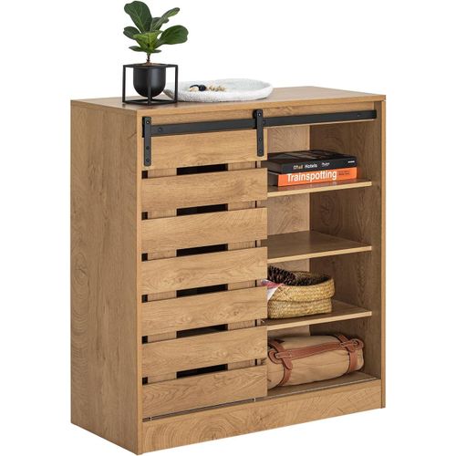 Sobuy Fsb65-N Armoire À Chaussures Meuble De Rangement Commode À Chaussures Meuble D'entrée Placard Cuisine Avec Porte De Grange Coulissante