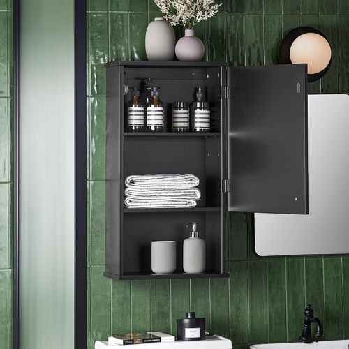 Sobuy Bzr25-Sch Meuble Haut Armoire Suspendue De Toilettes Placard Mural Avec Porte Pour Salle De Bain Armoire À Pharmacie Avec Étagères