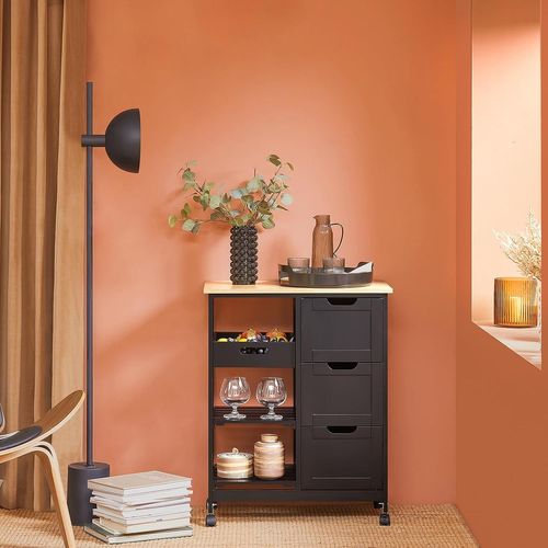 Sobuy Fkw79-Sch Chariot De Service Desserte De Cuisine À Roulettes Table Roulante Meuble De Rangement Pour Cuisine Et Salon L68xp37xh84.5cm