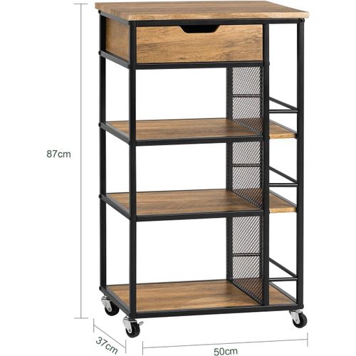 Sobuy Fkw99-N Desserte De Cuisine Roulante Chariot De Service Meuble De Rangement Multifonctionnel Avec 1tiroir, 3 Etagères Et Etagères Latérales