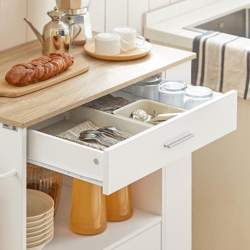 Sobuy Fkw113-Wn Desserte Roulante Chariot De Cuisine À Roulettes Avec Etagère Latérale, Portes, Tiroirs, Porte-Torchon, 75x46x83 Cm, Blanc