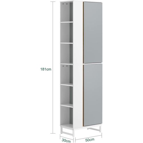 Sobuy Bzr76-Hg Meuble Colonne De Salle De Bain Toilette Haute Meuble De Rangement Sur Pieds Avec 2 Portes, 6 Compartiments Ouverts, Gris Clair