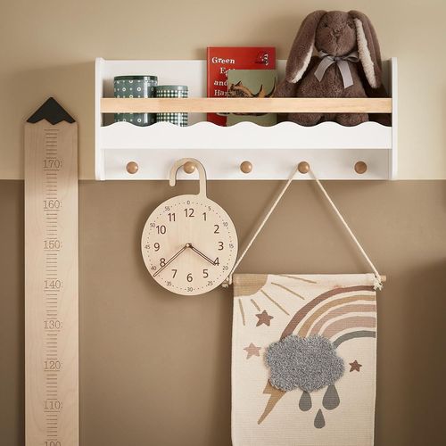 Sobuy Kmb78-W Étagère Murale, Étagère De Rangement Suspendue, Porte-Manteau, Bibliothèque Murale Avec 1 Étagère Et 5 Crochets