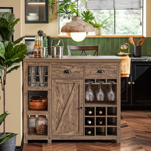 Sobuy Svw20-N Îlot Central De Cuisine, Comptoir, Armoire De Cuisine Avec 3 Étagères, 2 Tiroirs, Porte, Porte-Verres Et Porte-Bouteilles