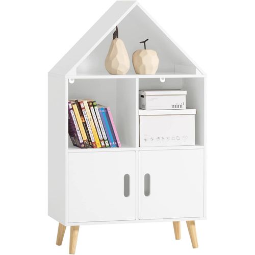 Sobuy Kmb58-W Bibliothèque Enfant Étagère À Livres Meuble De Rangement Sur Pieds Avec 1 Regard De Château, 2 Compartiments Et 2 Portes