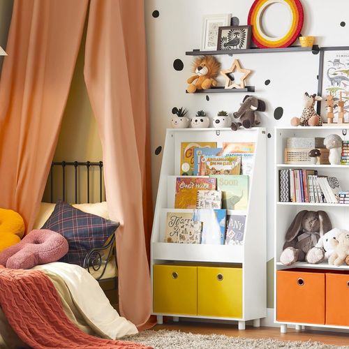 Sobuy Kmb69-W Bibliothèque Pour Enfant, Étagère À Livres, Étagère À Jouets, À 3 Niveaux Avec 2 Boîtes De Rangement