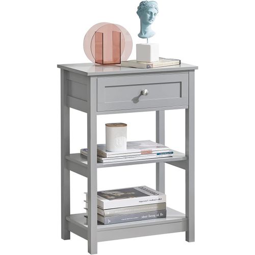 Sobuy Fbt46-Hg Table De Chevet Table De Nuit Bout De Canapé Table D'appoint Avec 1 Tiroir Et 2 Étagères De Rangement - Gris