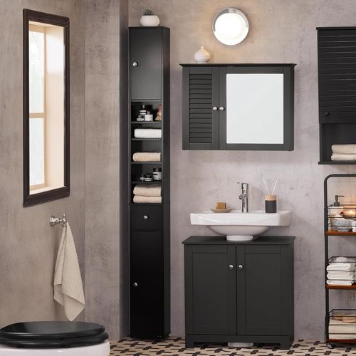 Sobuy Bzr34-Sch Meuble De Rangement Salle D Bain Meuble Colonne Armoire De Toilette Meuble Wc?Noir