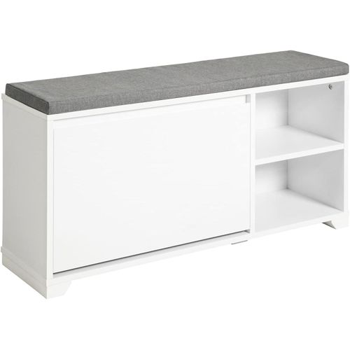 Sobuy Fsr119-W Banc À Chaussures Meuble D?Entrée Meuble À Chaussures Avec Coussin Rembourré, 1 Abattant Et 2 Compartiments Ouverts, 90x24x46cm, Blanc