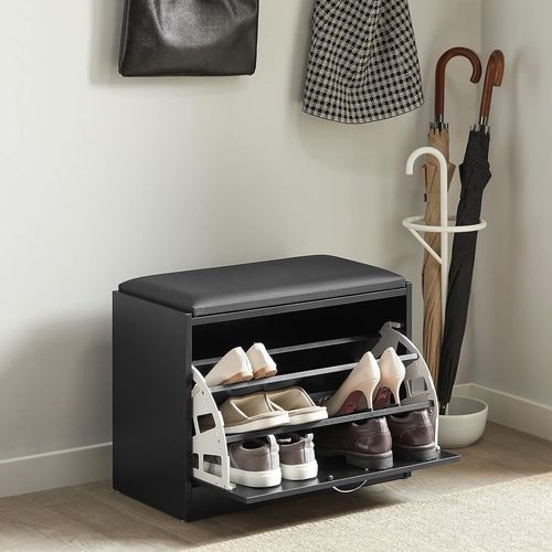 Sobuy Fsr16-Sch Banc Armoire À Chaussures 1 Abattant Avec Coussin Meuble D'entrée Coffre Rangement Pour Chaussures Noir