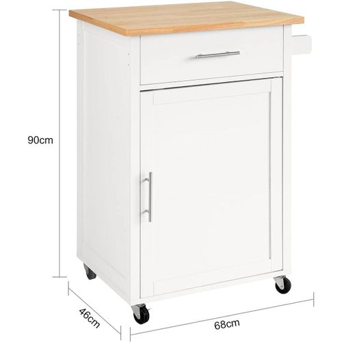 Sobuy Fkw102-Wn Desserte De Cuisine Avec Plan De Travail, Desserte Avec Porte Et Tiroir, Blanc Naturel