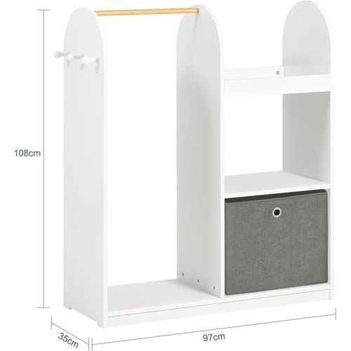 Sobuy Kmb40-W Penderie, Garde-Robe Enfants, Portant Vêtements Chambre Enfant, Porte-Manteau Avec 3 Étagères, 1 Panier Et 3 Crochets