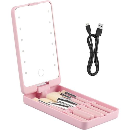 Ytseazn-Pinceaux De Maquillage 5 Pièces,Avec Boîte De Rangement 1 Pièce Avec Miroir,Ensemble De Pinceaux De Maquillage Portables,Outils De Maquillage,Pinceaux De Maquillage De Voyage 