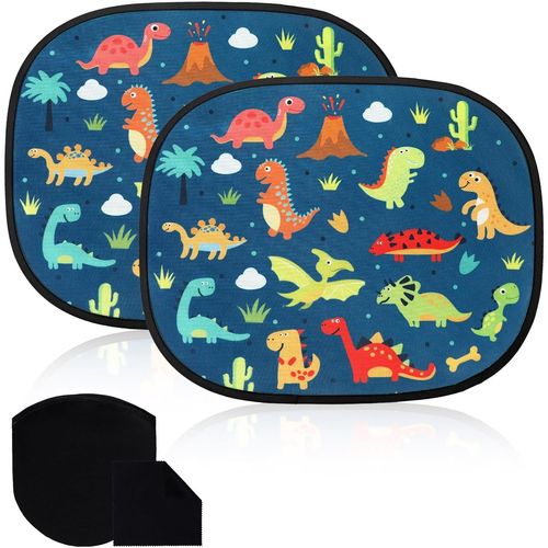 Ytseazn-Lot De 2 Pare-Soleil De Voiture Pour Bébé Avec Protection Uv-44x36 Cm-Pare-Soleil Pour Enfants-Avec Motif De Dinosaure Mignon