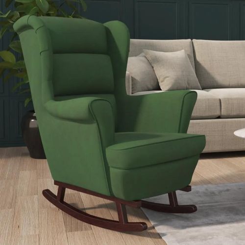 Fauteuil À Bascule Et Pieds En Bois D'hévéa Vert Foncé Velours