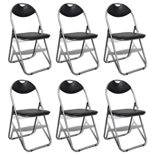 Chaises À Manger Pliables Lot De 6 Noir Similicuir Et Acier