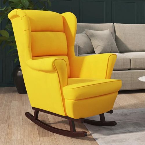 Fauteuil À Bascule Pieds En Bois Massif D'hévéa Jaune Velours