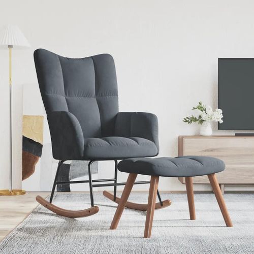 Chaise À Bascule Avec Repose-Pied Gris Foncé Velours